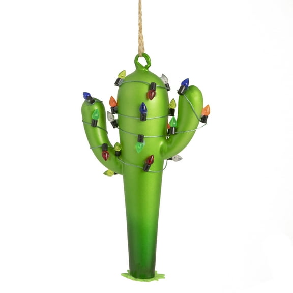 5" Green Cactus With Multi Bulbs Glass Christmas Ornament