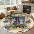 thumbnail image 2 of Spring Flowers Round Area Rugs Collection 6', Botanical Windows Floral Pots Bicycle Non Slip Indoor Circular Throw Runner Rug Floor Mat Carpet for Living Room Dining Table Bedroom Nursery, 2 of 9