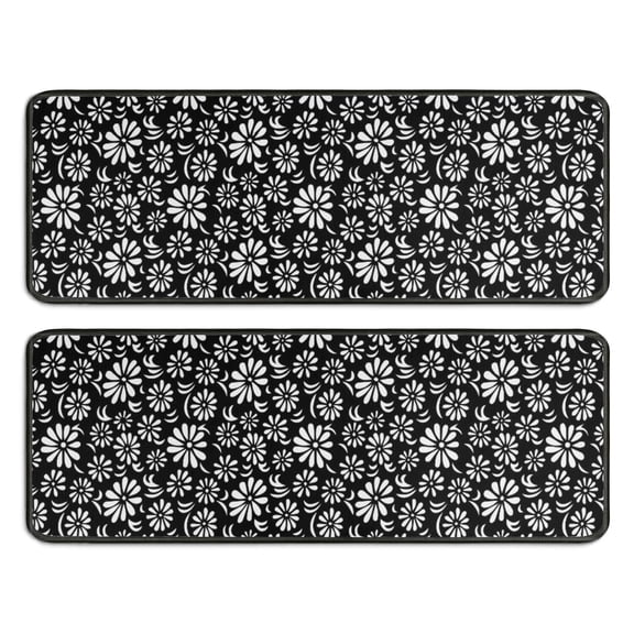 Kitchen Rugs Sets Of 2,Black Daisy Flower White Blooms Pattern Anti Fatigue Kitchen Mat Rugs Non Slip Washable,Decorative Kitchen Floor Mats for Kitchen,Sink,Laundry,17"x47" 17"x47"