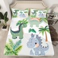 thumbnail image 2 of Homewish Kawaii Dino Dinsaur Twin Sheet Sets,Hawaii Coconut Tree Twin Fitted Sheet,Green Gray 03 For Boys Child,Ultra Soft Home Decor,3 Pieces, 2 of 7