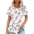 thumbnail image 2 of JTZGDY Tunic Tops for Women Dressy Casual Summer Floral Print Short Sleeve Crewneck Basic Ruched Pelated T-Shirts Loose Fit Cozy Ladies Blouse Multicolor#16 XXL, 2 of 7