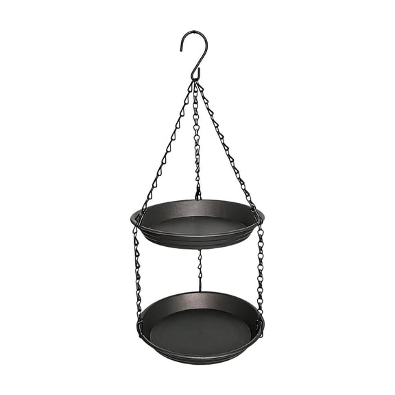 All-Weather 2-Tier Hanging Bird Feeder, Multi-Use Bird Seed & Water Tray for Outdoor Gardens, Balconies & Patios (Gray)