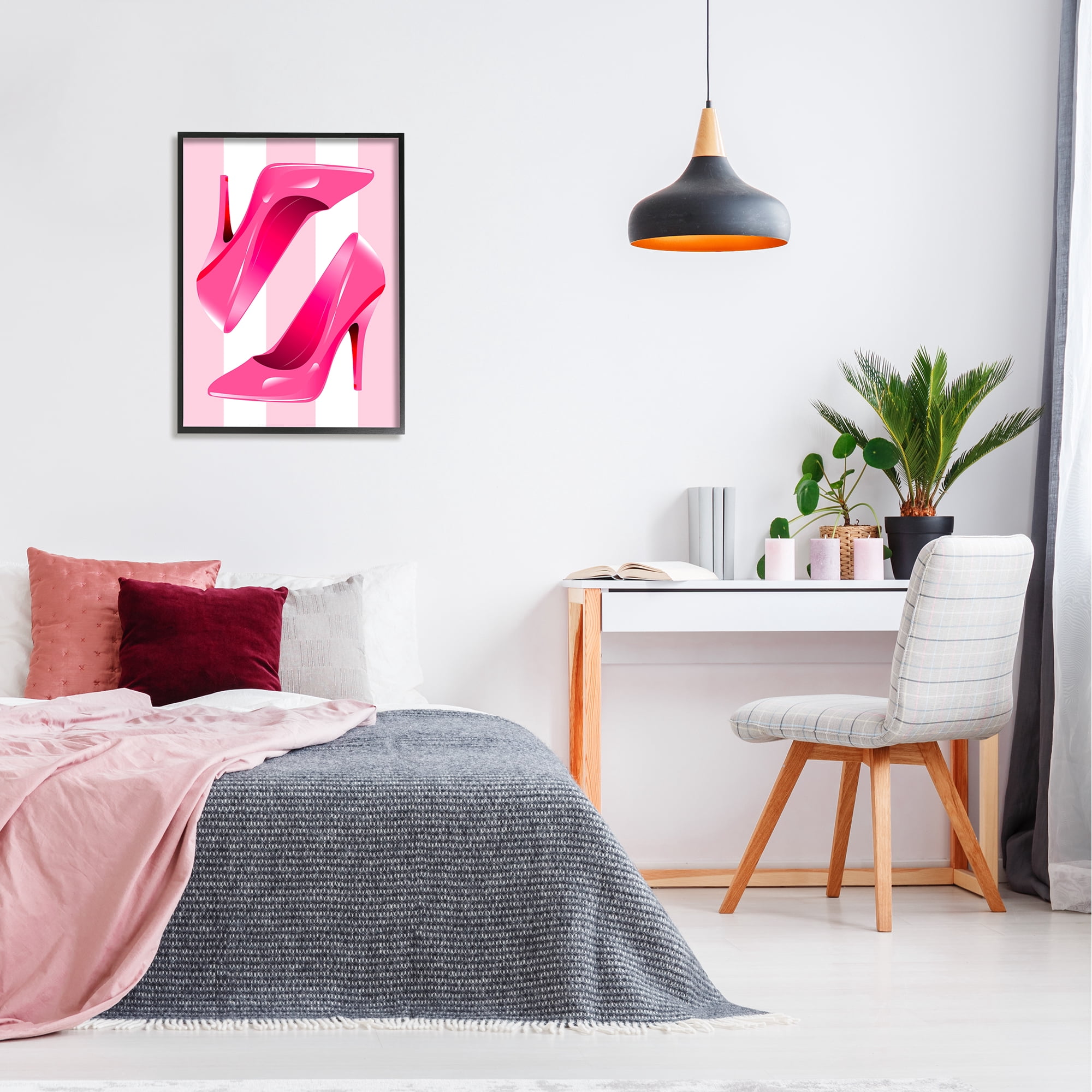 Stupell Industries Heels on Pink Stripes Beauty & Fashion Painting Black Framed Art Print Wall Art, 24 x 30