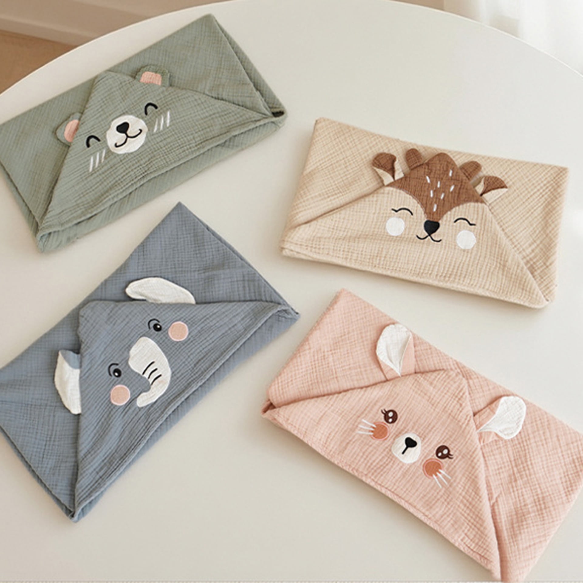 WIBACKER Baby 100% Cotton Muslin Cartoon Hooded Bath-32 x 32 Inches Towels Soft & Absorbent Bath Towel for Newborn Infant Essential Baby Gift
