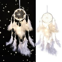 Dream Catcher, Feathers Tree of Life Style Dream Catcher with Lights & Healing Crystal Stone, Handmade Wall Hanging Dreamlike Decor for Bedroom Windows Wedding Party Wall Decor Art Craft Gift