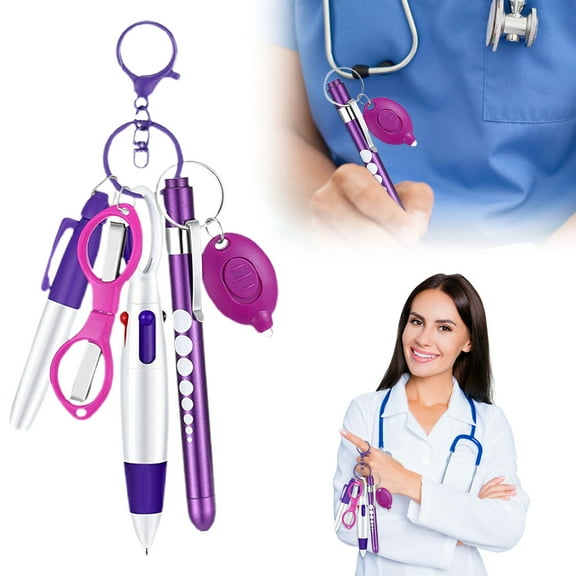 6 Pen Sets Including Marker Pen Retractable Ballpoint Pen Keychain Clip Foldable Scissor Light LED Flashlight Accessories Keychain