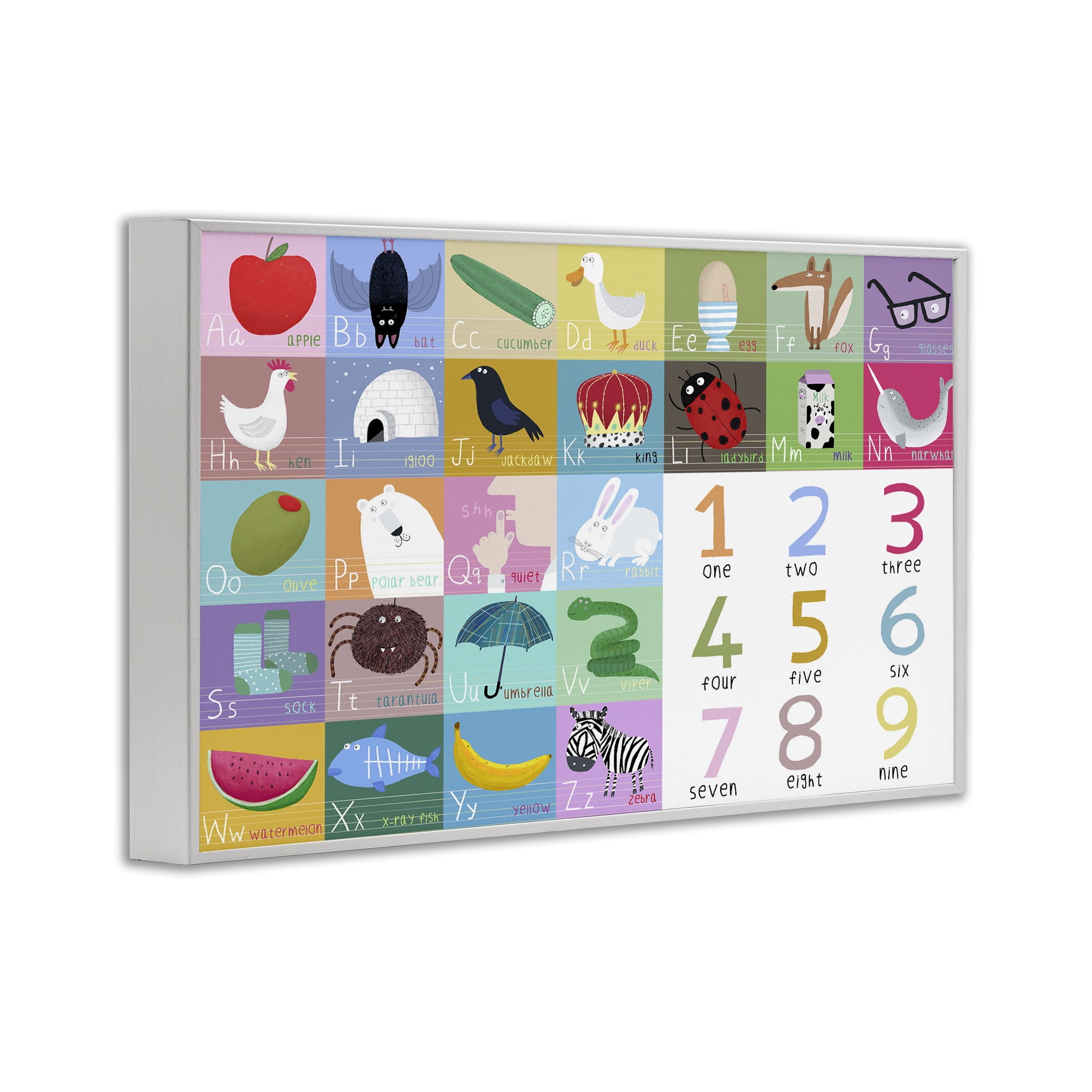 Stupell Industries Alphabet & Numbers First Words White Framed Giclee Art, design by Carla Daly