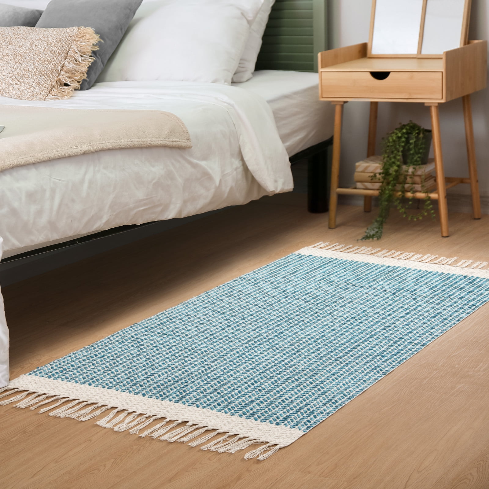 Moynesa 3'x5' Area Rug for Living Room Washable Bedroom Rugs Boho Lightweight Bath Door Mats Woven Entry Rug with Tassels Indoor Non Slip Carpet for Dining Bedroom Camper RV Gifts, Blue