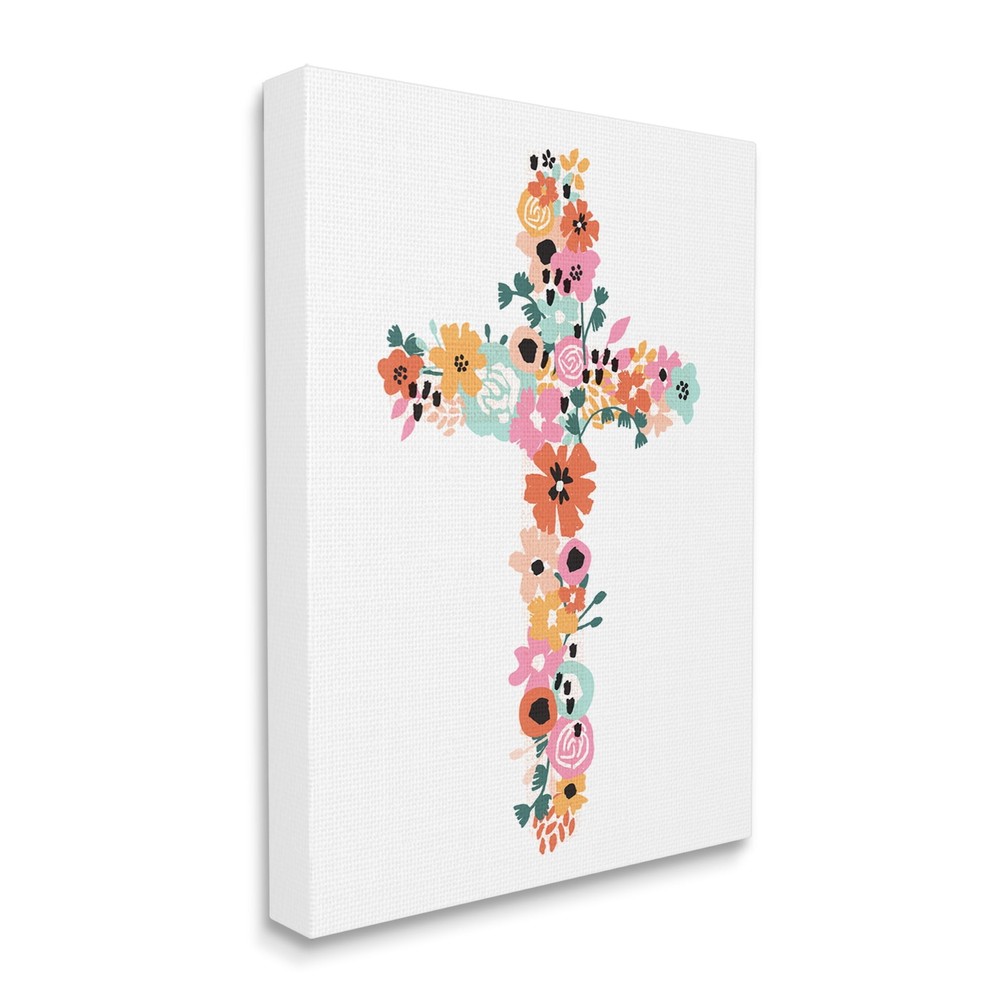 Stupell Industries Bold Flowers Cross Symbol Floral Arrangement Design Canvas Wall Art, 24 x 30, Design by Jess Bruggink