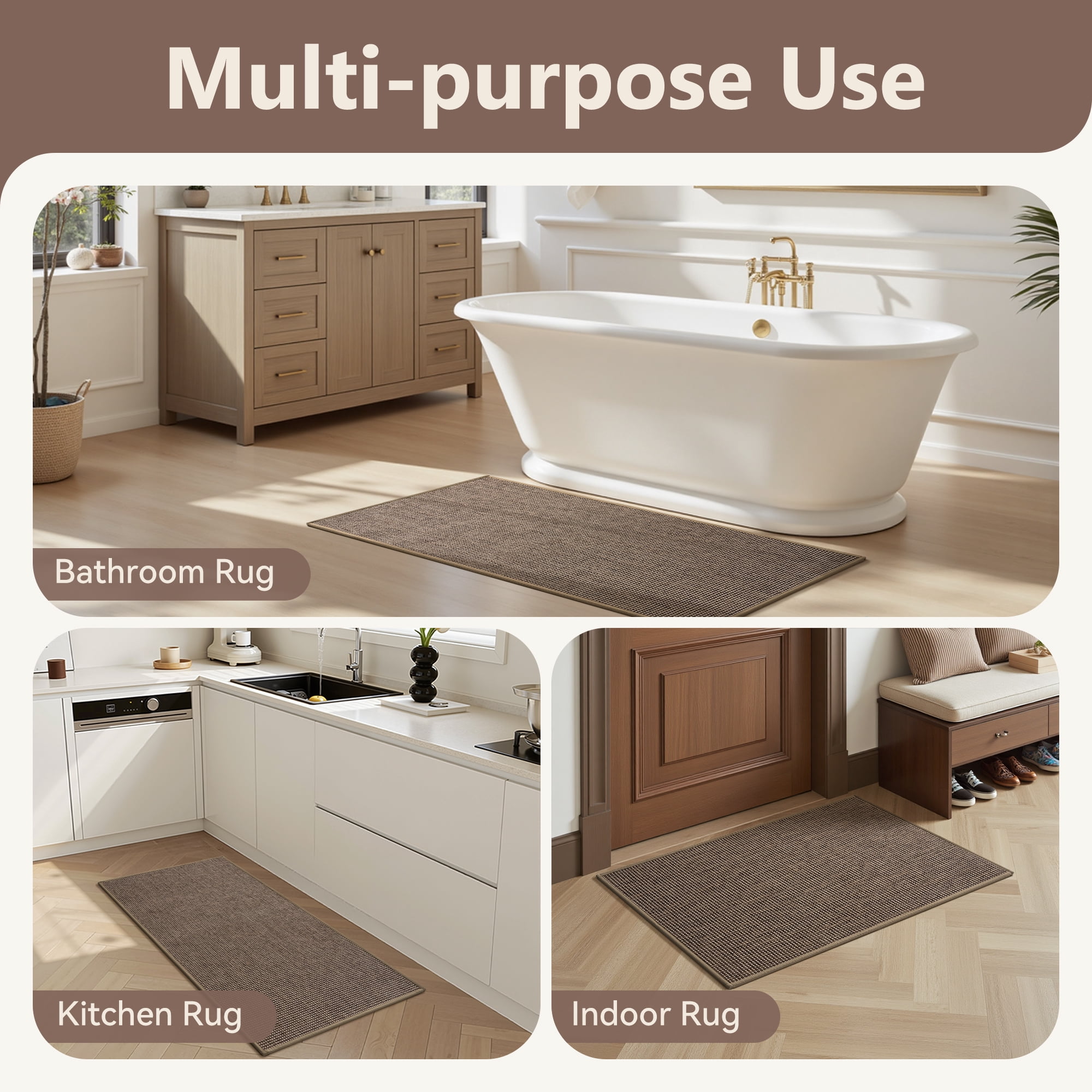 FEELHOME Door Mats for Inside 24"x47" Non Slip Rubber Welcome Mat for Inside Low-Profile Dirt Trapper Indoor Door Mats for Entryway Absorbent Washable Entry Rug Floor Mats Brown