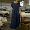thumbnail image 4 of Ashirexll Robes Longues pour Femmes, Robes Fluides pour Femmes, Robe Longue Maxi d'Été à Col Rond Décontractée Unie à Manches Courtes, 4 of 5