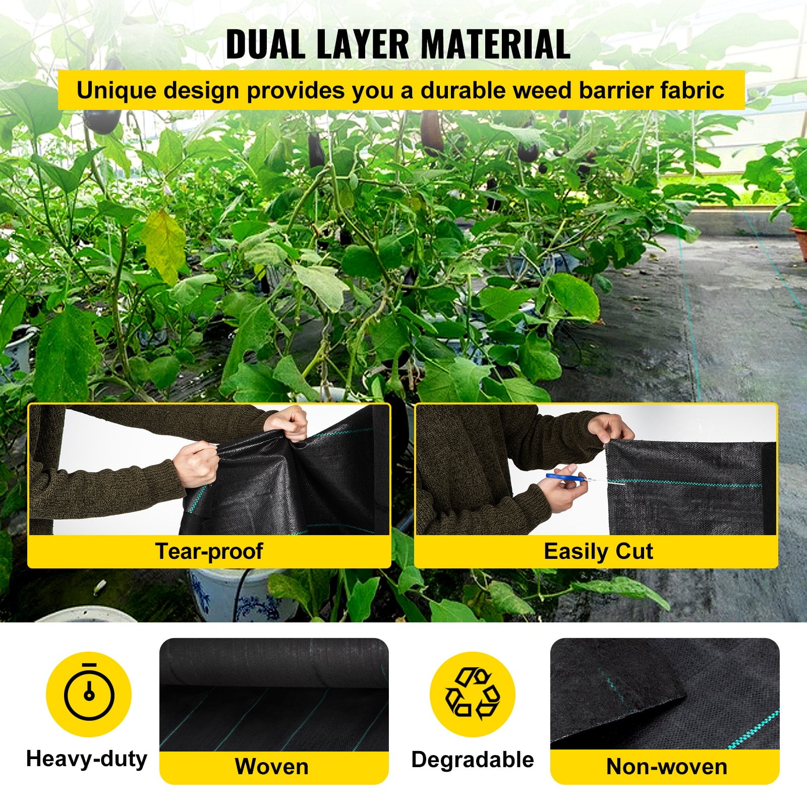 Weed Barrier, 5.8oz Landscape Fabric, 4ftx300ft Cover Mat Heavy Duty Woven Grass Control Geotextile for Garden, Patio, Black