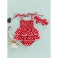 thumbnail image 4 of Liacowi Infant Baby Girl Summer Jumpsuit Star Print Sleeveless Tie-Up Ruched Tutu Skirt Romper + Bow Headband, 4 of 9