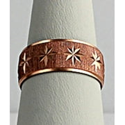 Solid Copper Ring Wide with Sun rays Design Wedding Band Style