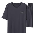 thumbnail image 3 of Mens Casual Botón Abajo Camisas de Manga Larga Color Sólido Cuello Redondo Manga Corta Superior, Suelto Ajuste de los Hombres Botón Abajo Camisas con Elástico de la Cintura Shorts Conjunto, 3 of 7