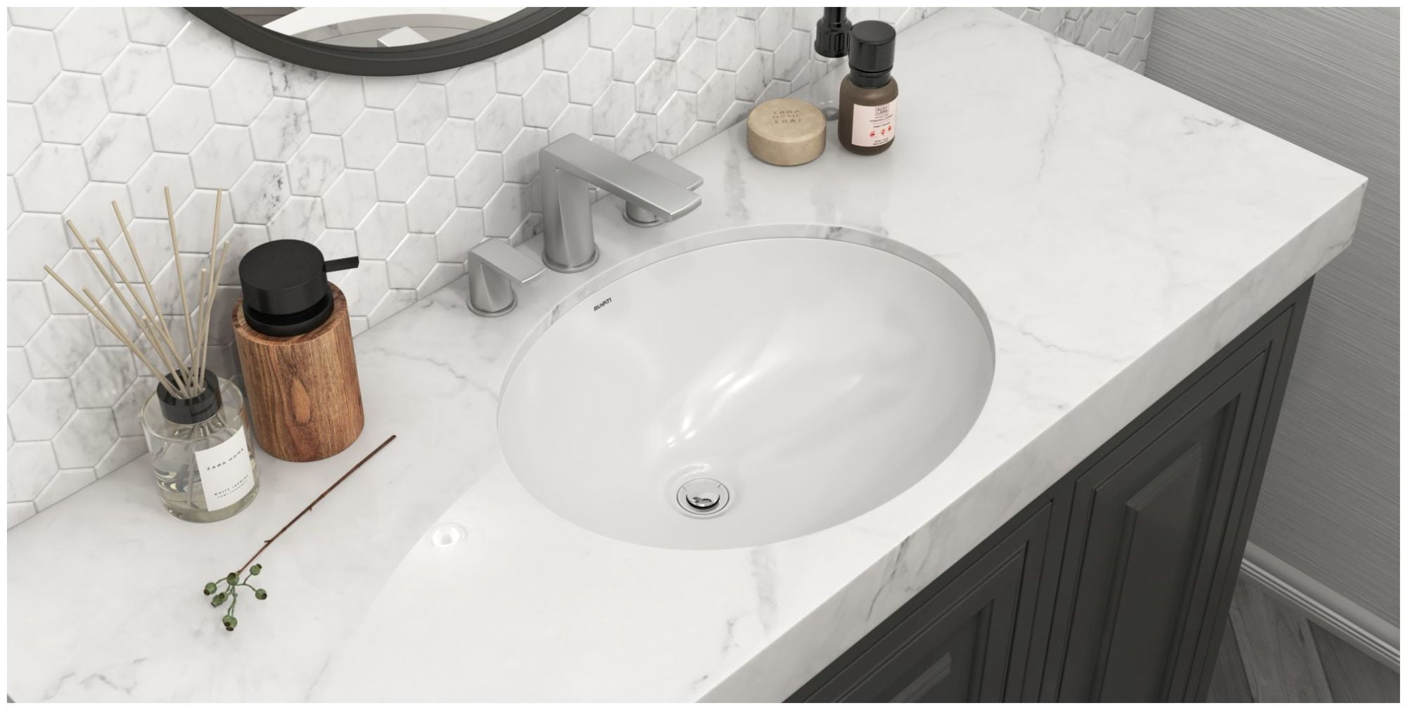 Ruvati USA RVB0616 15 x 12 in. Oval Porcelain Ceramic with Overflow Undermount Bathroom Vanity Sink, White