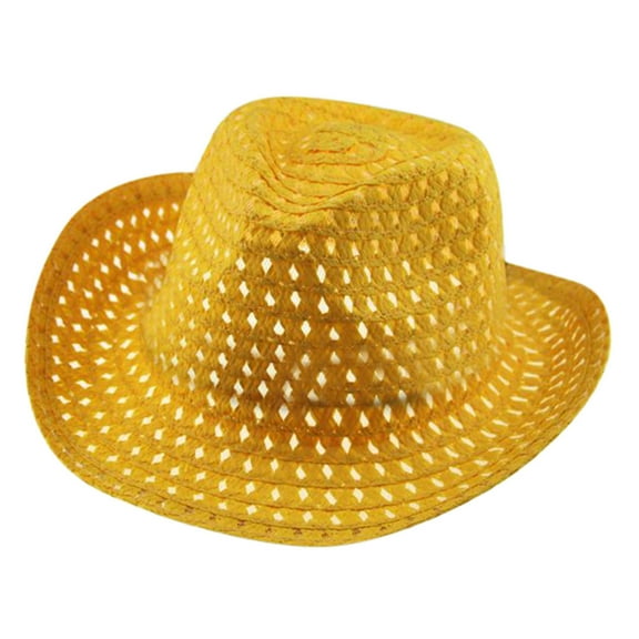 YWOAGH Kids Hats & Caps Straw Hats for Summer Cowboy Kids Beach Sun Caps - Ideal for Outdoor Play and Yellow One Size