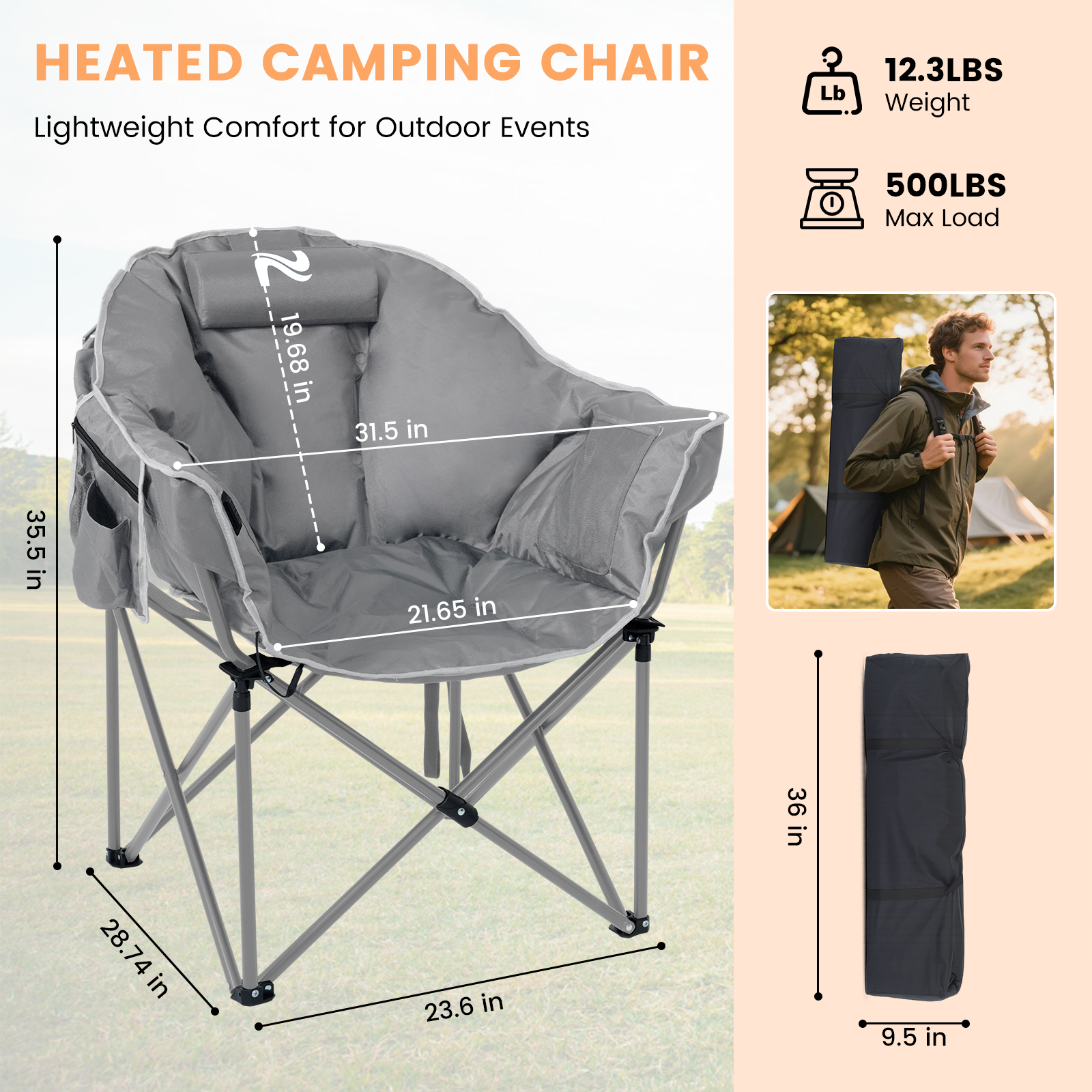 WRUIOY Heated Camping Chairs For Adults Use On Camping Chairs Or Chairs...
