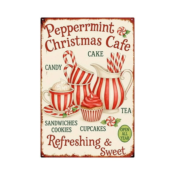 PEIBang Christmas Vintage Metal Sign,Christmas Wall Art Decor,Christmas Retro Sign for Holiday Wall Living Room Bedroom Home Decoration,8x12 Inch