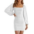 thumbnail image 2 of Tumotour Dress For Women Long Sleeve Square Neck Lantern Mesh Ruched Mini Dress Bodycon Dress Stretch Party Cocktail Dresses, 2 of 6