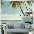 thumbnail image 4 of PRATYUS Beach Vibes Tapestry Wall Art Hanging, Ocean Drive Vintage Car Hawaii Beach Scenery Wall Decor Tapestries, Palm Tree Seaside Cute Room Decor for Bedroom Home Office Living Room 60x50inch, 4 of 6
