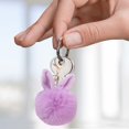 thumbnail image 2 of Plush Faux Fur Pom Pom Keychain with Rabbit Ear Design and Metal Clasp for Bags Backpacks and Keys Accessories Gifts, 2 of 3