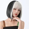 thumbnail image 3 of Pelucas sintéticas cortas y rectas para mujer, pelo Natural con flequillo, resistente al calor, uso diario, Cosplay, negro, blanco mixto, 3 of 4