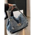 thumbnail image 6 of REMANLAND Women's Denim Shoulder Bag with Chain Strap and Turn-Lock Flap, Blue, 6 of 10