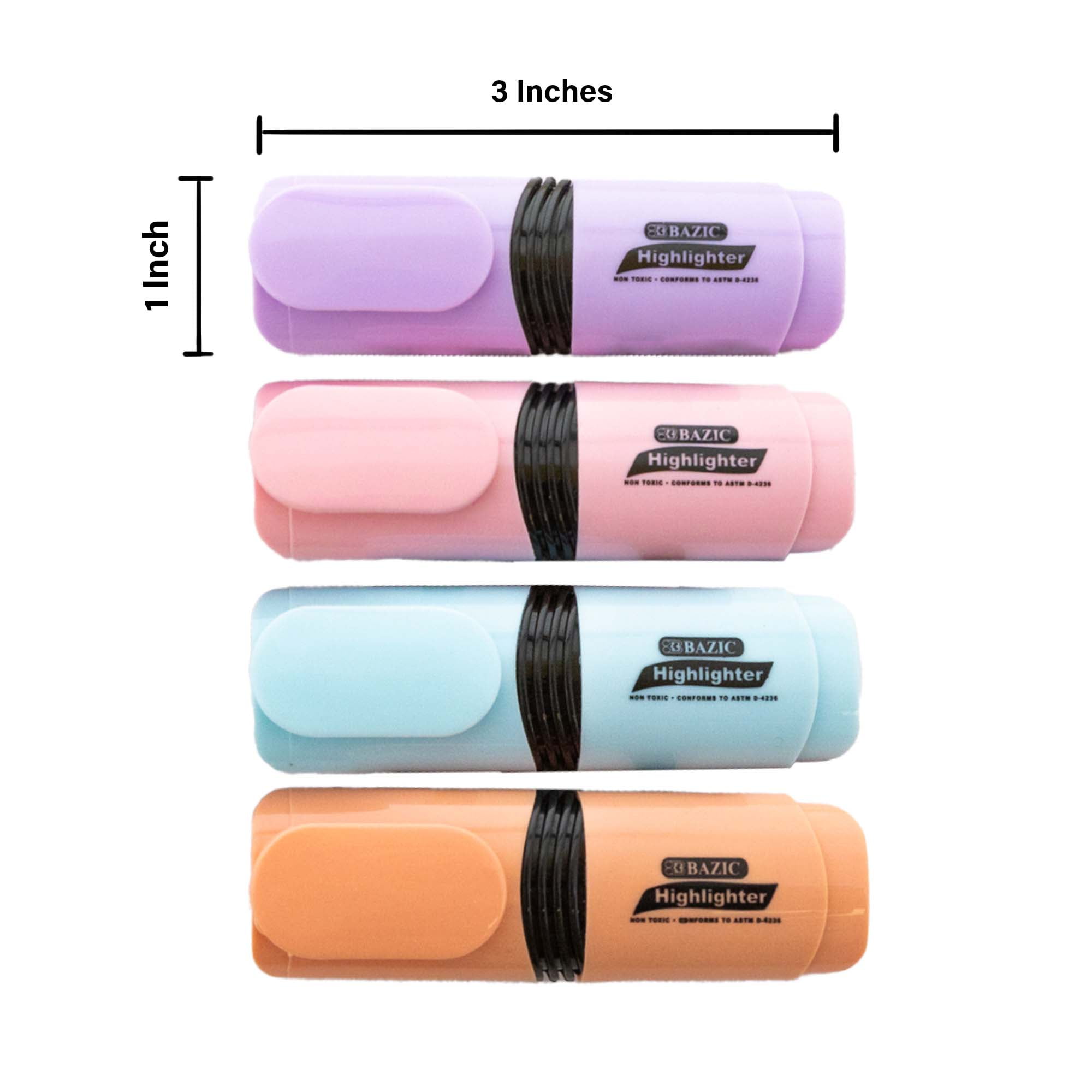 BAZIC Mini Pastel Highlighters w/ Pocket Clip, Chisel Tip, 4 Count Unscented, Assorted, 24-Pack