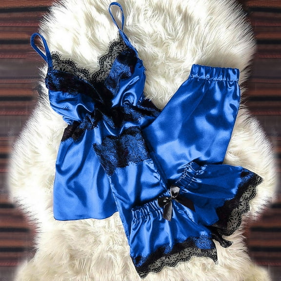 BONIXOOM Matching Pajamas For Couples Womens Christmas Pajamas Sleepwear Belt Sleeveless Solid Sleepwear Sets Blue M