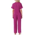 thumbnail image 3 of INSPIRAR CHIC Pijamas de Satén para Mujeres, Camisa de Manga Corta con Cuello en V y Pantalones Largos, Conjunto de Ropa de Casa Suave, S Color Rosa Fucsia, 3 of 6