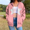 thumbnail image 2 of Xudanell Zip up Hoodie Women Baggy Sweatshirts Solid Color Stars Hoodies Plus Size Gym Clothes for Women Pink XL, 2 of 5