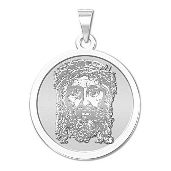 Holy Face of Jesus Religious Medal  - 1 Inch Size of a Quarter -Solid 14K White Gold
