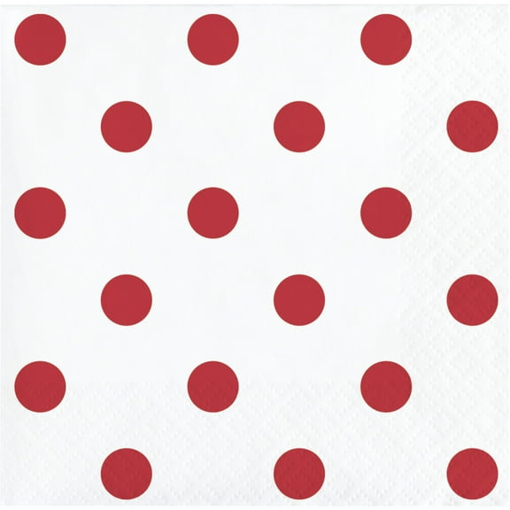 Party Central 2-Ply Polka Dots and Striped Disposable Beverage Napkins - 5" - Red and White - Club