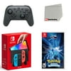 Nintendo Switch OLED Console Neon Red & Blue with Extra Wireless Controller, Pokemon Brilliant Diamond and Screen Cleaning Cloth