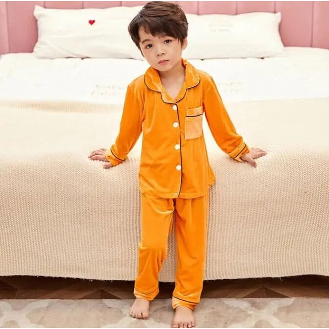Conjunto de pijamas de franela cálida para niños, ropa de dormir de terciopelo dorado, Unisex, para la familia, Invierno