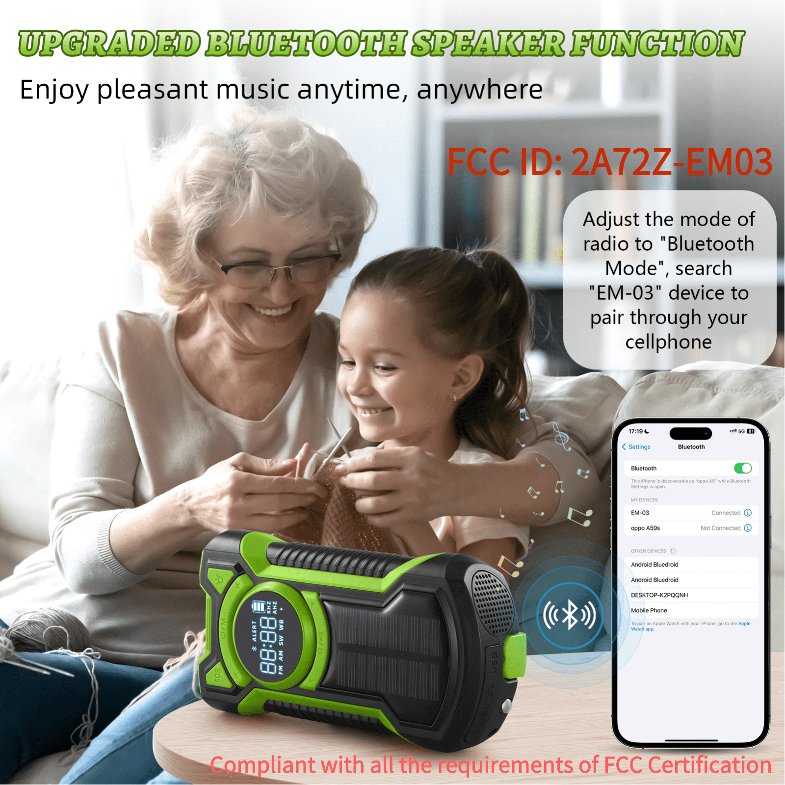 GEAK Emergency Radio Hand Crank, NOAA Weather Radio Portable AM/FM, 5000mAh Rechargeable Phone Power, USB/Solar/Hand Crank Charging, Small Pocket Radio with SOS Alarm for Indoor/Outdoor Emergencies