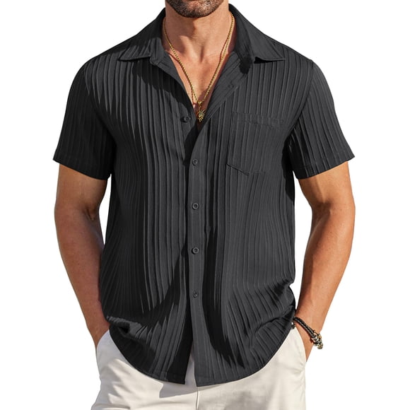 Camisa COOFANDY de manga corta con botones, lino negro