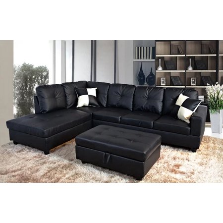 3 Piece Faux Leather Contemporary Left Facing Sectional Sofa Set