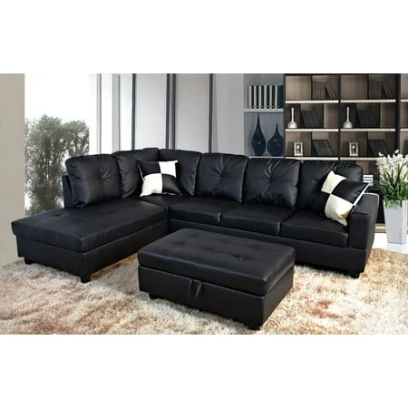 3 Piece Faux Leather Contemporary Left Facing Sectional Sofa Set 3 Piece Faux Leather Contemporary Left Facing Sectional Sofa Set With Ottoman 2 Accent
