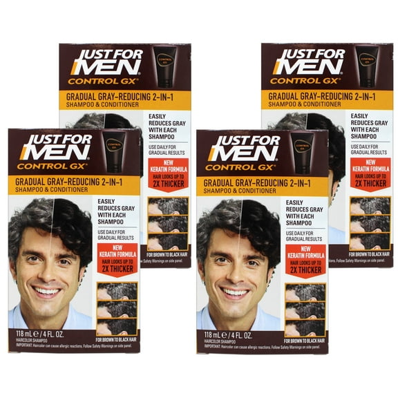 Just For Men Control GX , Grey Reducing 2 in 1 Shampoo & Conditioner 4 oz 1 ea (Pack of 4)