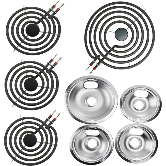 MP31YA Electric Range Burner Element Replacements & 4 Pack Drip Pans for Whirlpool Kenmore Maytag Electric Range Stove (3Pcs MP15YA & 1Pcs MP21YA)