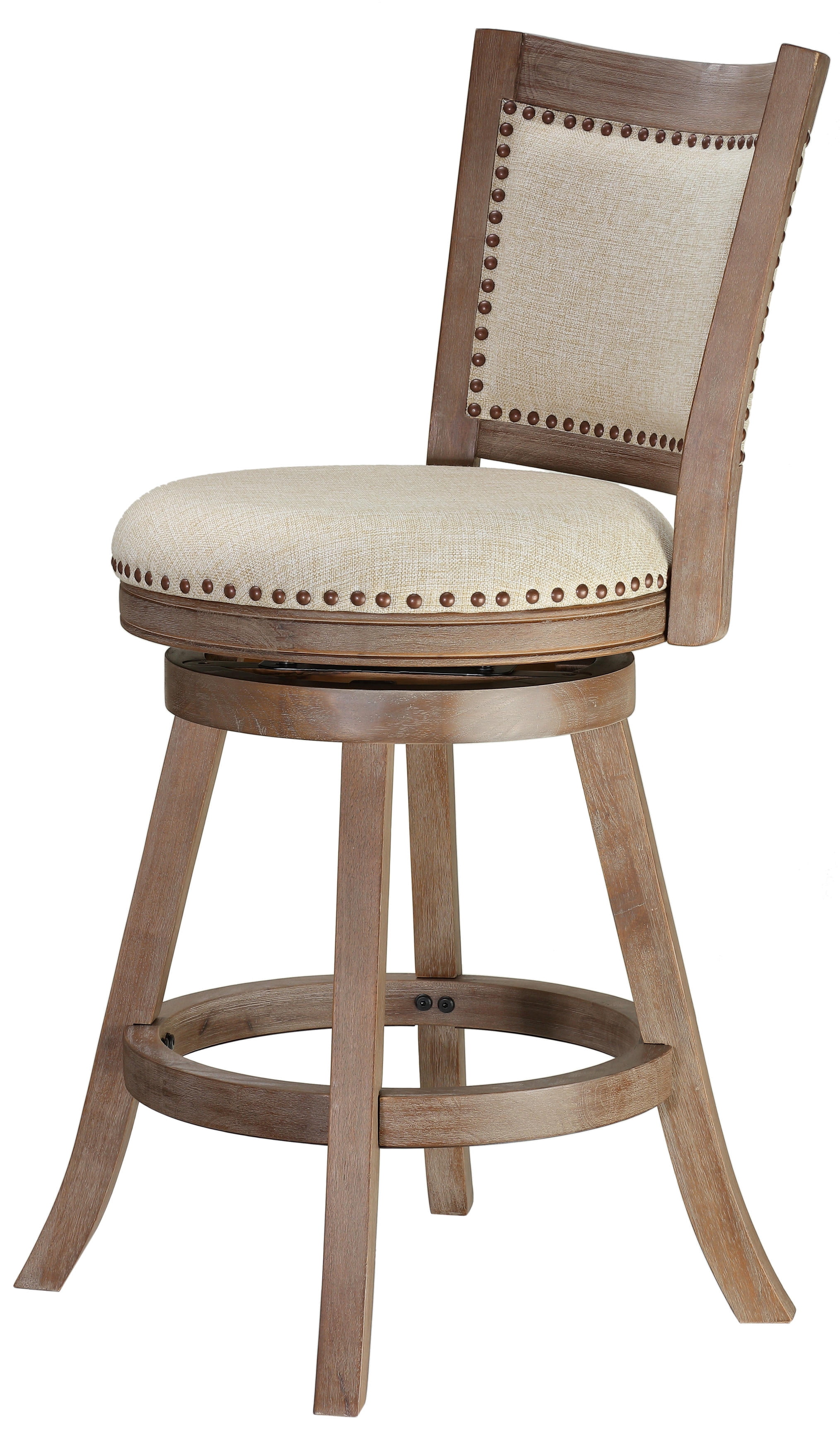 Cortesi Home Marko Counter Stool Beige Fabric Swivel Seat with Back, 24