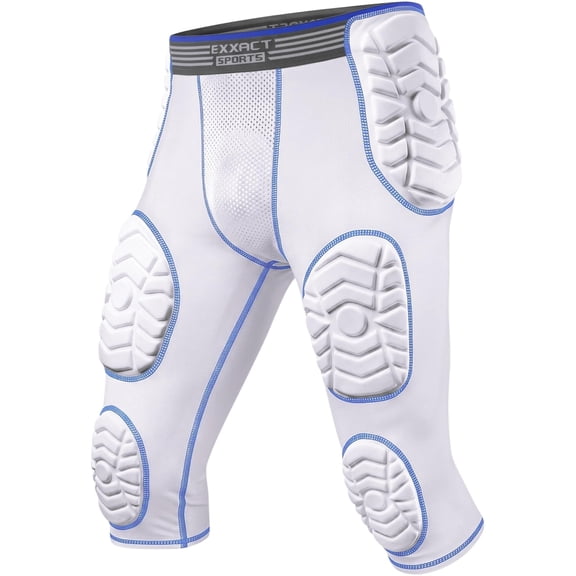 Exxact Sports Combat 7-Pad Youth Football Girdle with Cup Pocket, Padded Compression Shorts with Integrated Pads, Boys Girdle Football (YS, White Combat)