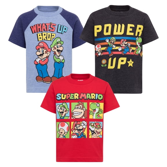 SUPER MARIO Nintendo Mario Luigi Bowser Infant Baby Boys 3 Pack T-Shirts Infant to Toddler