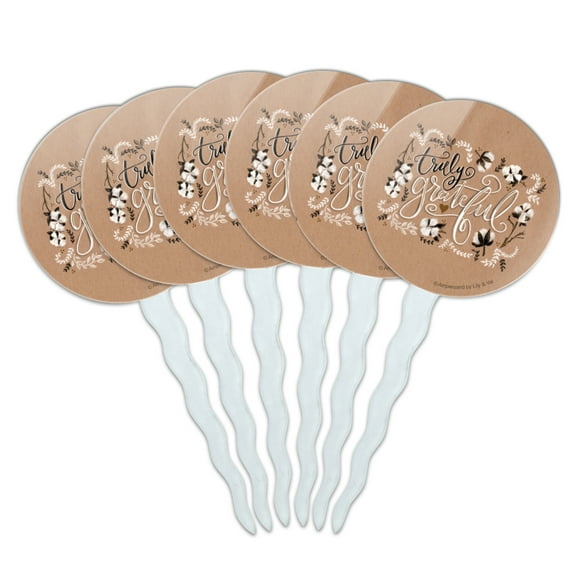 Truly Grateful Thank You Cupcake Picks Toppers Decoration Set of 6