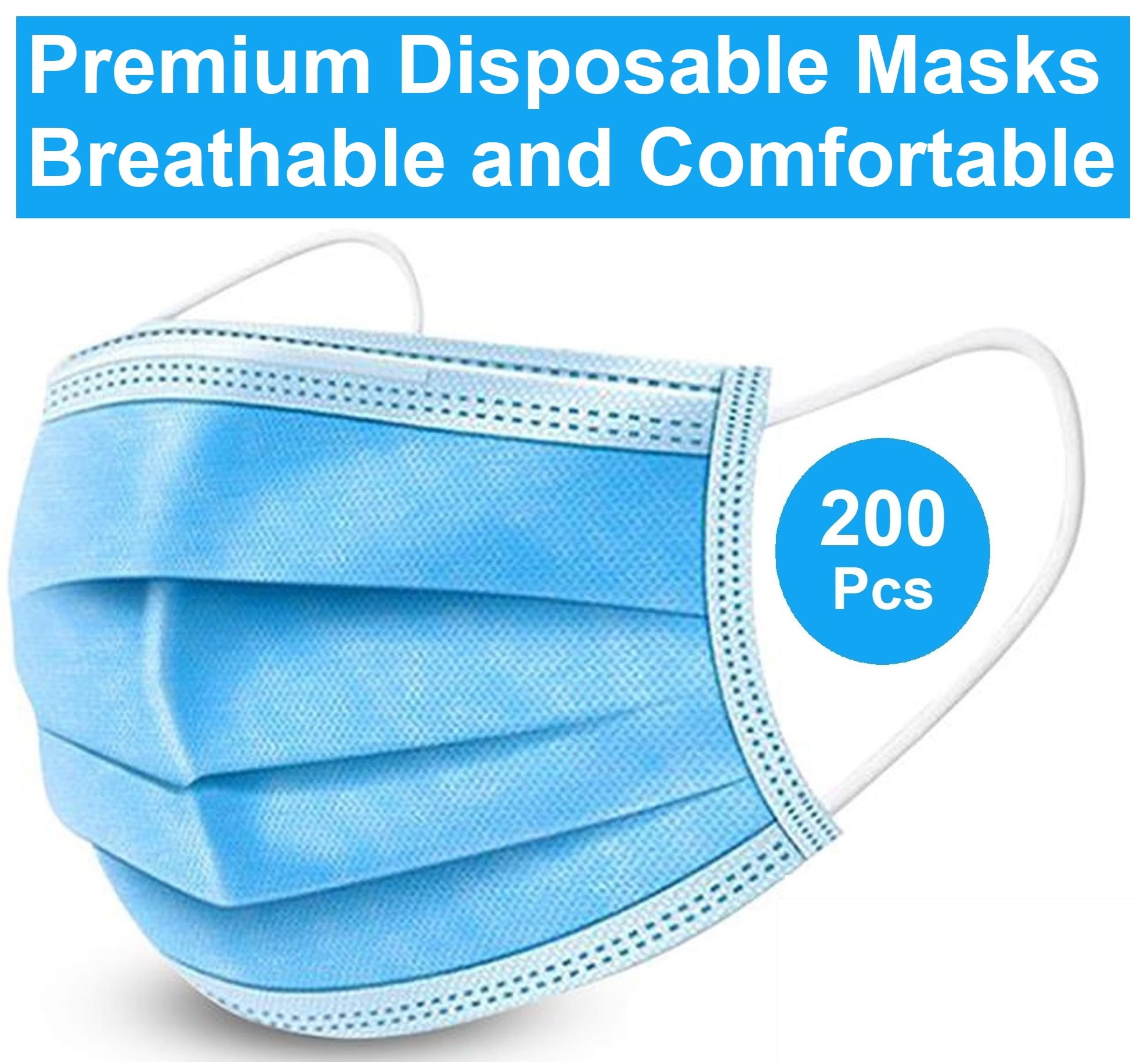 Disposable Face Masks, 200 Pack , 3-ply Elastic Ear Loop Filter Disposable Face Mask