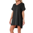 thumbnail image 4 of INSPIRE CHIC Women's Nightgown V Neck Soft Short Sleeve Loungwear Thigh Length Sleepdress 2XL Black, 4 of 6