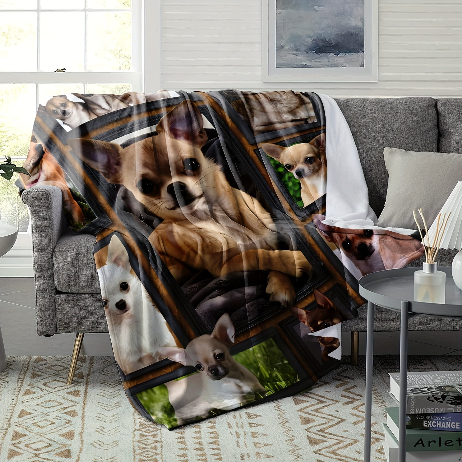 Chihuahua Dog Plush Flannel Throw Blanket - Soft, Warm & Cozy for Couch, Bed, Office | All-Season Hypoallergenic Gift Blanket, Dog Blanket