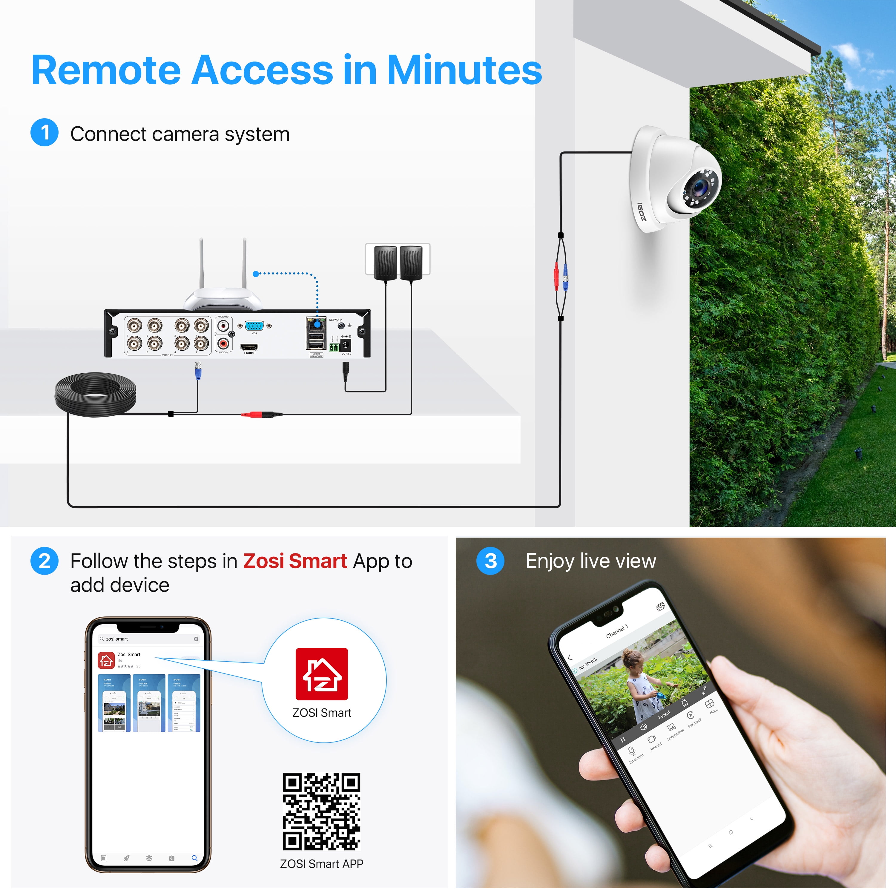 3K Lite Security Camera System, ZOSI 1080P H.265+ 8CH DVR Recorder with 4X HD 1080P Indoor Outdoor Weatherproof CCTV Security Cameras ,AI Human/Vehicle Detection, Motion Alert,Remote Access(No HDD)